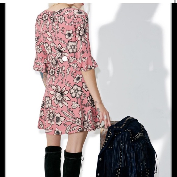 SOLD For Love & Lemons Ayla Laced Up Dress in Pink Floral - Picture 9 of 14